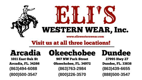 Purchased in 1983 Eli&39;s Department Store was transformed into Eli&39;s Western Wear, Inc. . Elis western wear